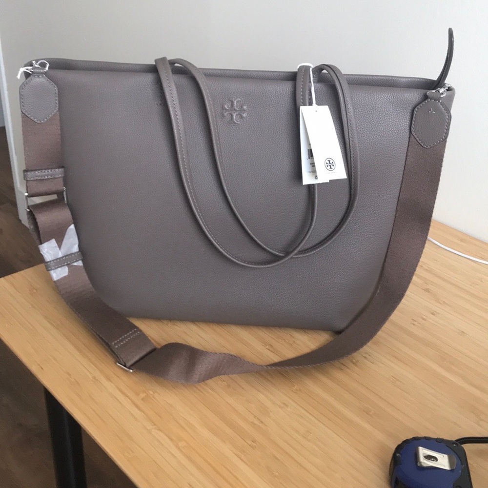 Tory Burch grey Leather Tote with Adjustable Strap